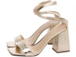 detalhe salto 9cm dourada sandália feminina | VitriNerm