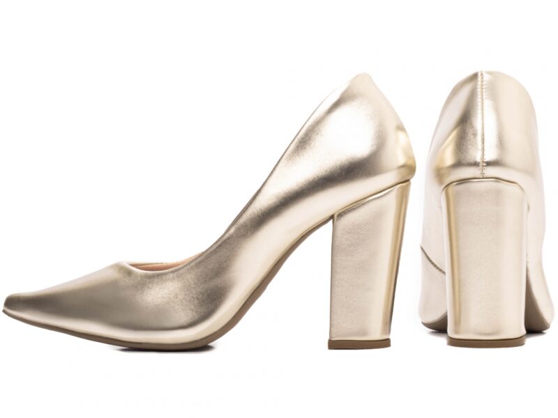 scarpin feminino dourado vista lateral salto 9cm | VitriNerm