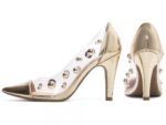 scarpin feminino dourado vista lateral salto 9cm | VitriNerm
