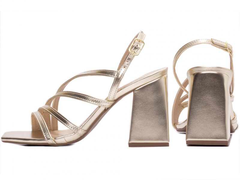 sandália feminina dourada vista lateral salto 9cm | VitriNerm