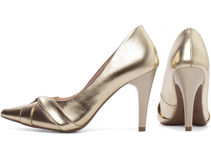scarpin feminino dourado vista lateral salto 10cm | VitriNerm