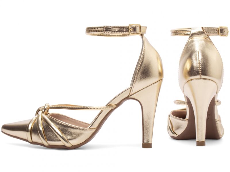 scarpin feminino dourado vista lateral salto 9cm | VitriNerm