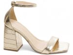 sandália feminina dourada vista lateral salto 9cm | VitriNerm
