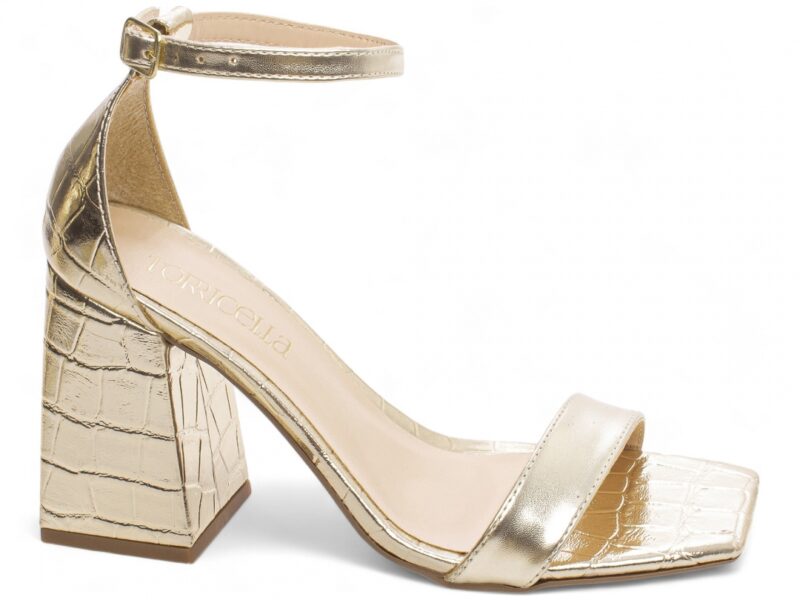 sandália feminina dourada vista lateral salto 9cm | VitriNerm