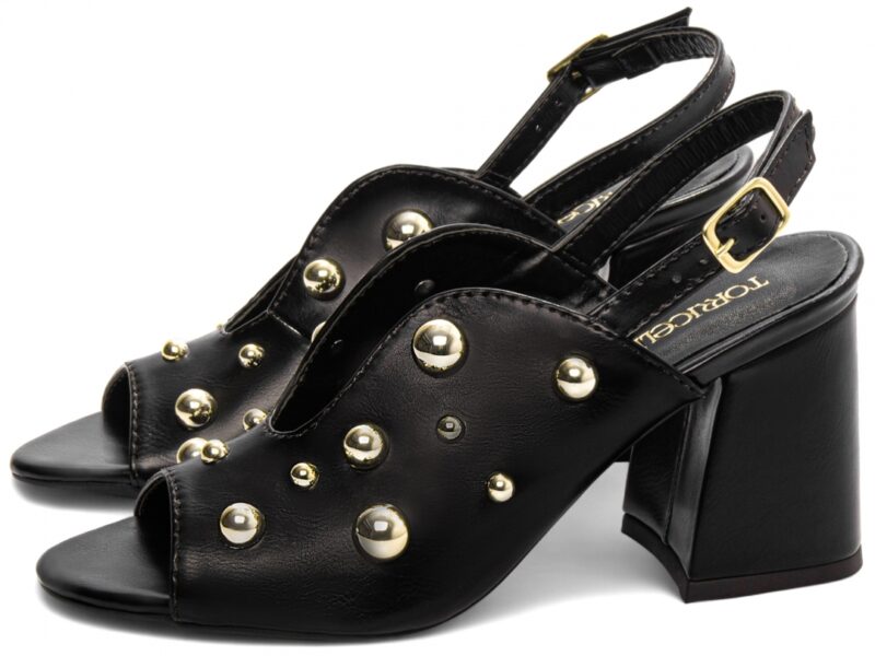detalhe salto 7cm preta sandália feminina | VitriNerm