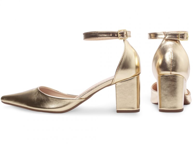 scarpin feminino dourado vista lateral salto 6,5cm | VitriNerm