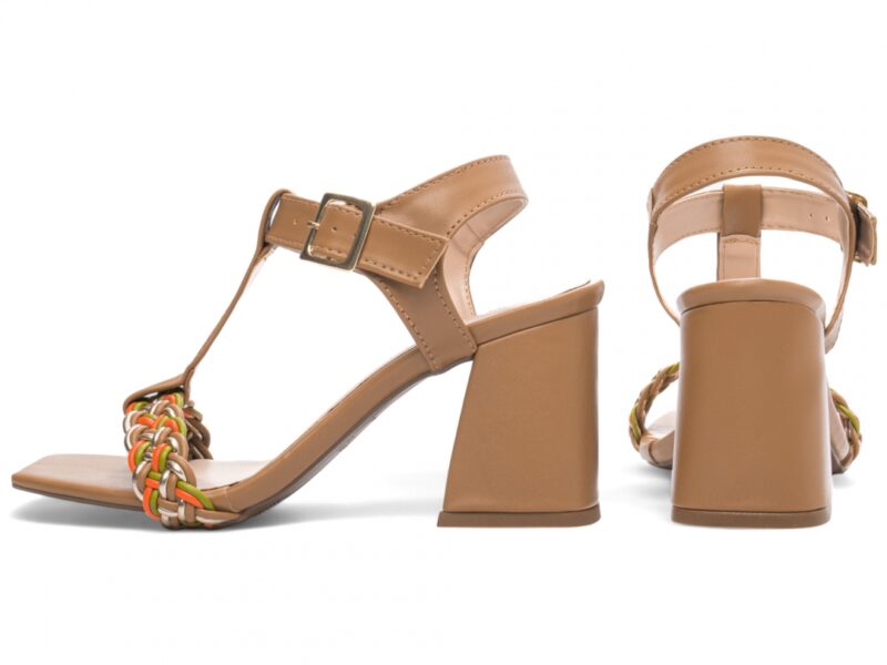 sandália feminina bege vista lateral salto 7cm | VitriNerm
