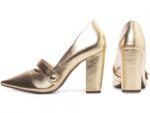 scarpin feminino dourado vista lateral salto 9cm | VitriNerm