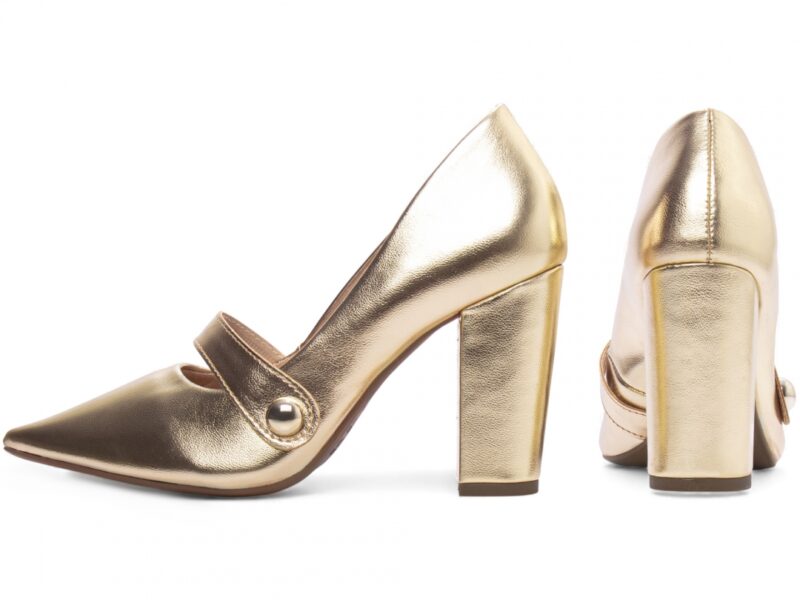 scarpin feminino dourado vista lateral salto 9cm | VitriNerm