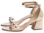 sandália feminina dourada vista lateral salto 7cm | VitriNerm