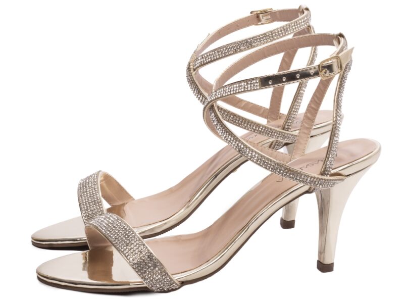 sandália feminina dourada vista lateral salto 9,5cm | VitriNerm