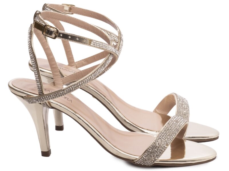 detalhe salto 9,5cm dourada sandália feminina | VitriNerm