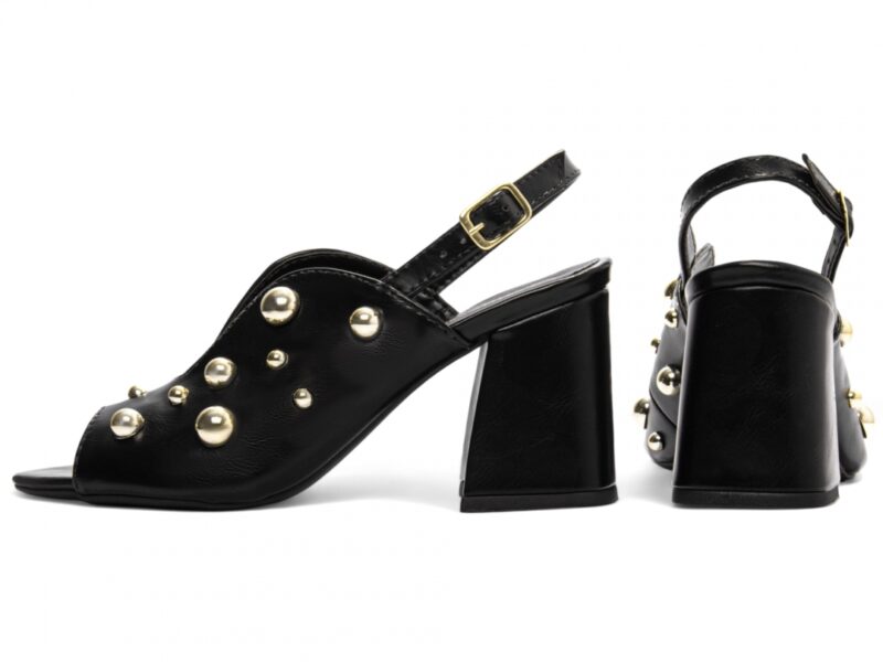 sandália feminina preta vista lateral salto 7cm | VitriNerm