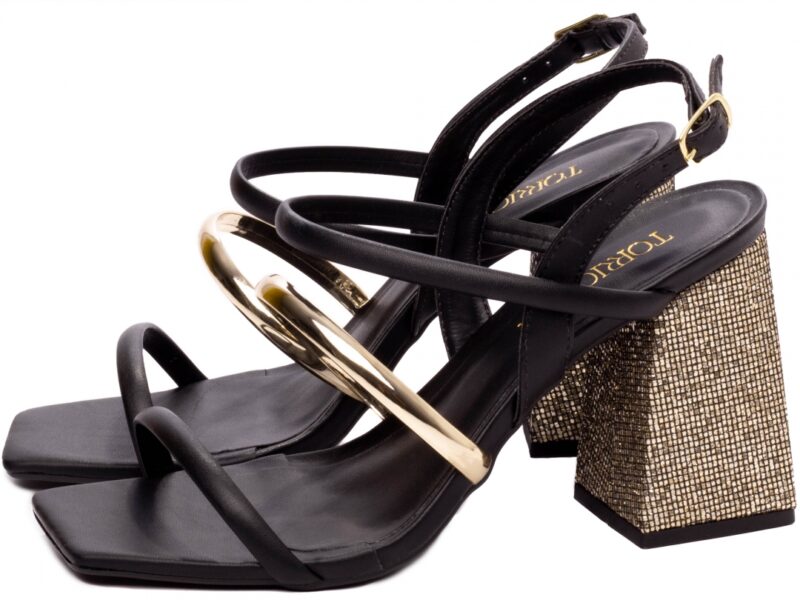detalhe salto 9cm dourado sandália feminina | VitriNerm