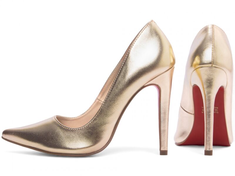 scarpin feminino dourado vista lateral salto 12cm | VitriNerm