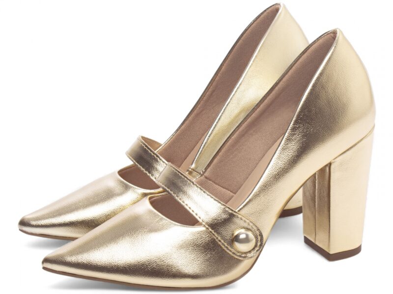 detalhe salto 9cm dourado scarpin feminino | VitriNerm