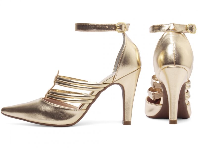 scarpin feminino dourado vista lateral salto 9cm | VitriNerm