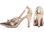 scarpin feminino dourado vista lateral salto 9cm | VitriNerm