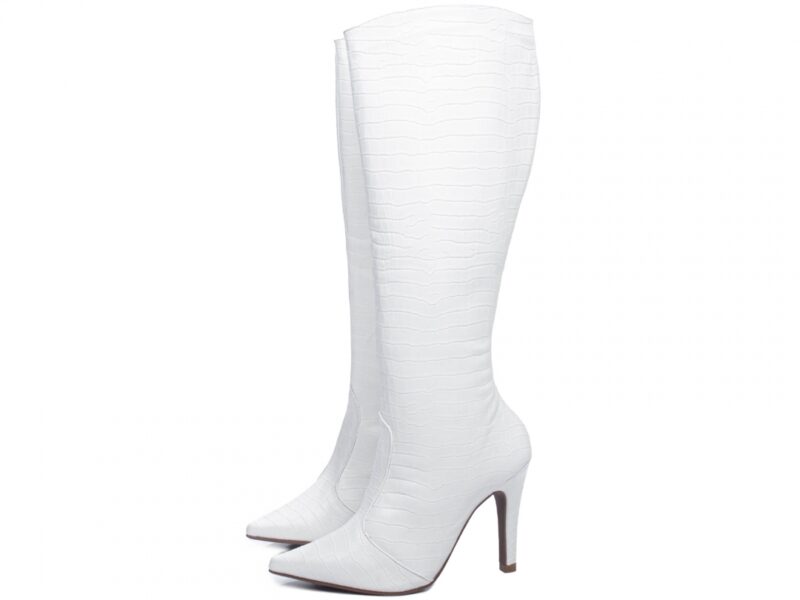 detalhe salto 10cm branca bota feminina | VitriNerm
