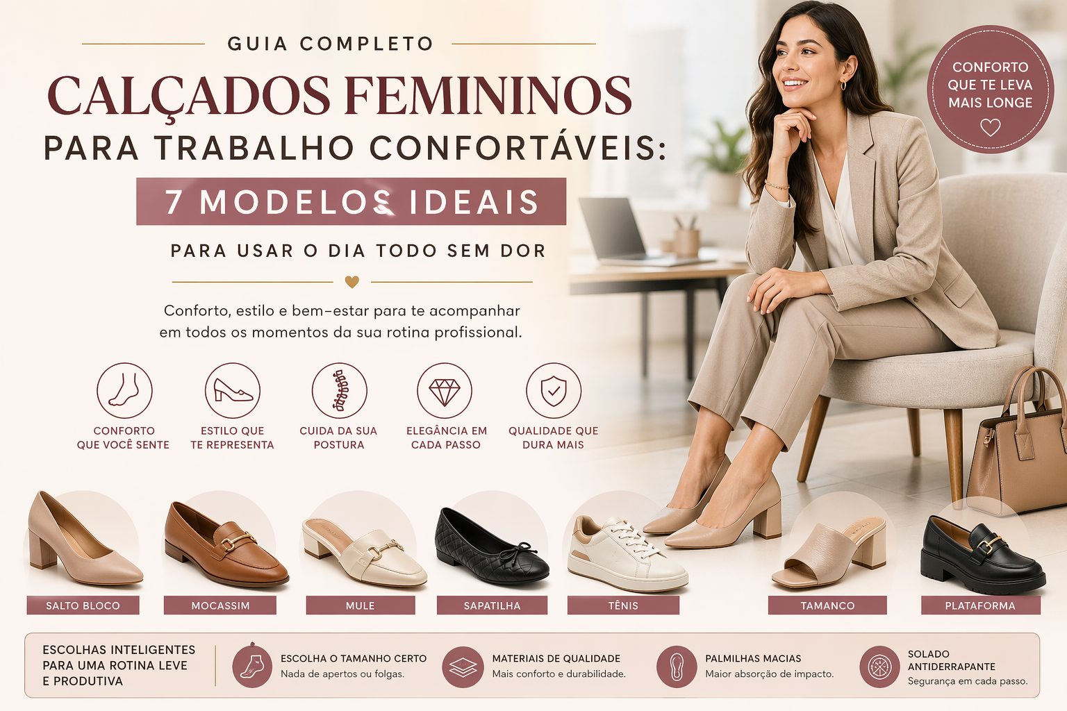 Calçados femininos para trabalho confortáveis: 7 modelos ideais